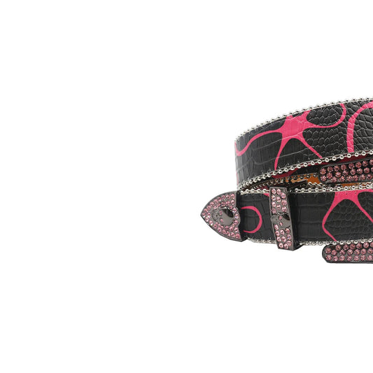 Ornate Buckle Dazzling Pink Cowboy Crystal Shine Rhinestone Belt