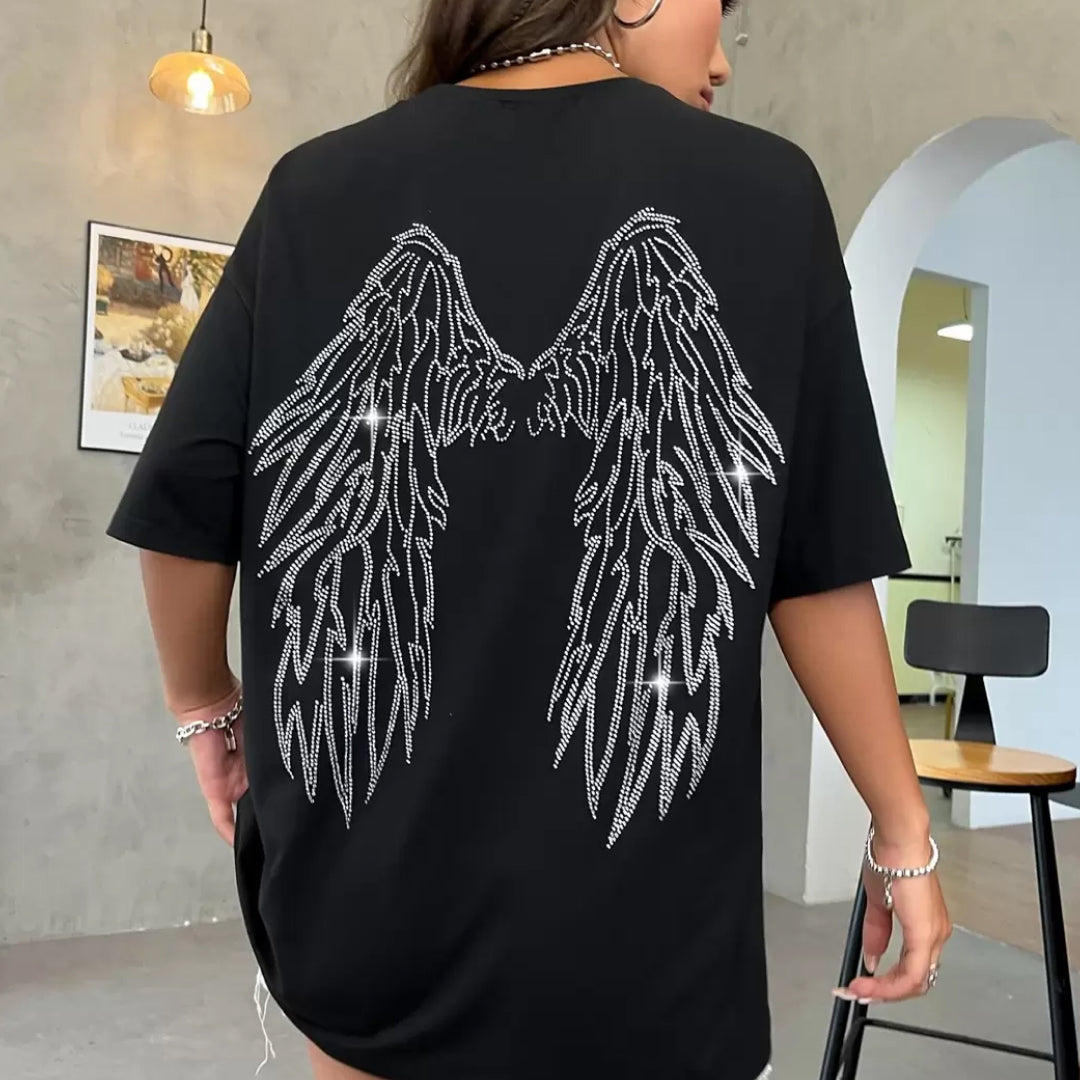 Wings Print Rhinestone Shirt