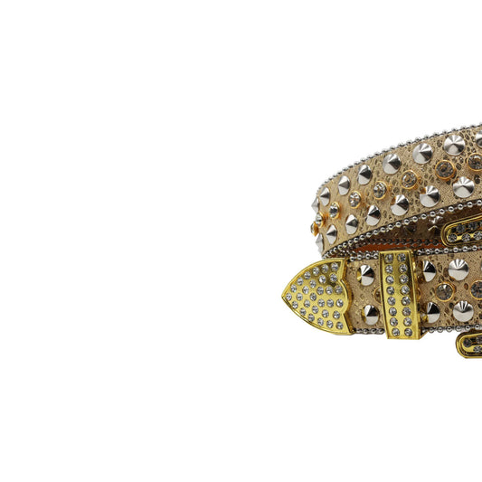 Gold Engraved Buckle Western Belt With Crystal Studded Rhinestones