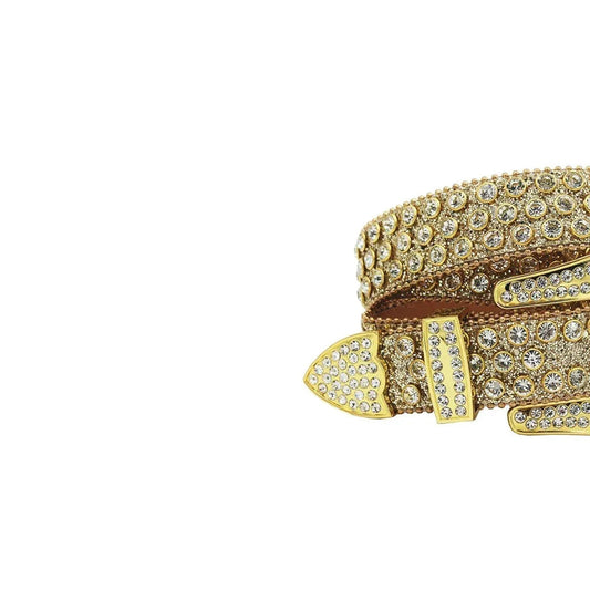 Engraved Buckle With Intricate Western Gold Rhinestone Belt