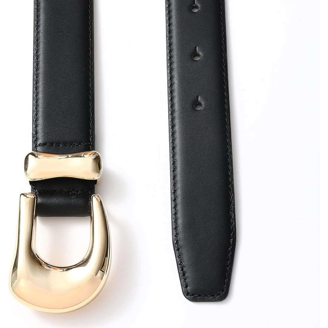 Genuine Leather Belt with Gold Buckle-Women Leather Belts-Premium Leather Store