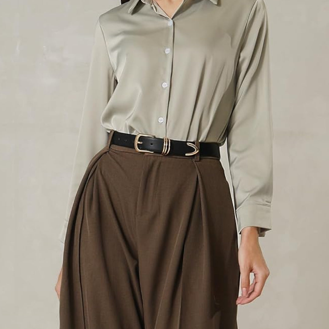 Elegant Leather Belt with Gold Buckle-Women Leather Belts-Premium Leather Store