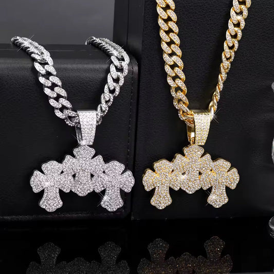 Double Cross Rhinestone Neckalce