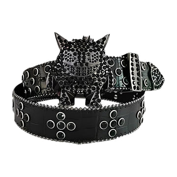 Monster Buckle Black Strap Crystal Studded Rhinestone Belt