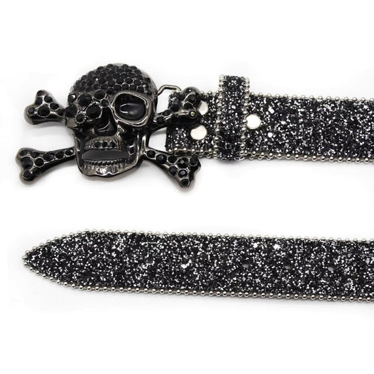 Rhinestone-Studded Skull Western Belt