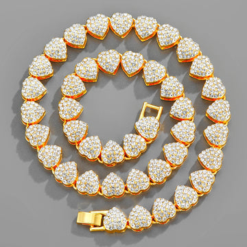 Heart Shape Charming Rhinestone Cuban Link Chain