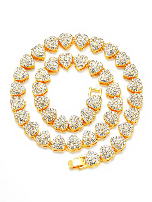 Heart Shape Charming Rhinestone Cuban Link Chain