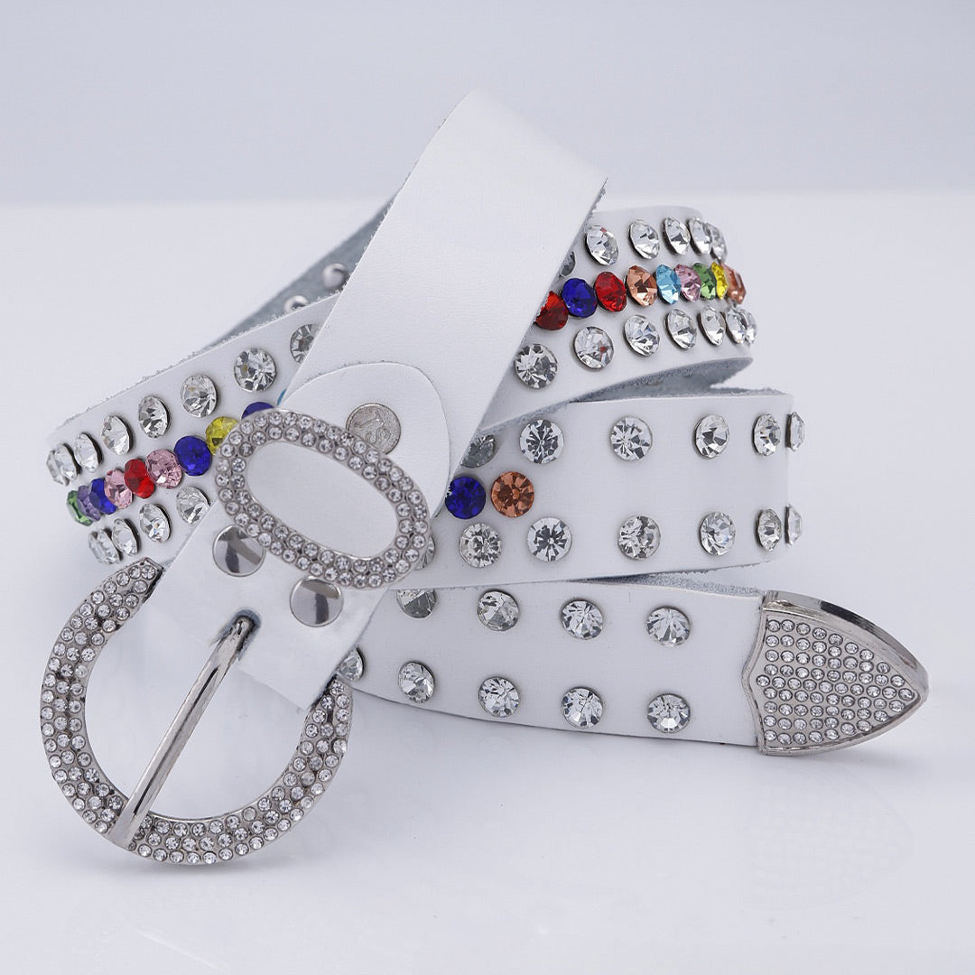 Round Buckle Decor Strap With Multi Studded Rhinestone Belt