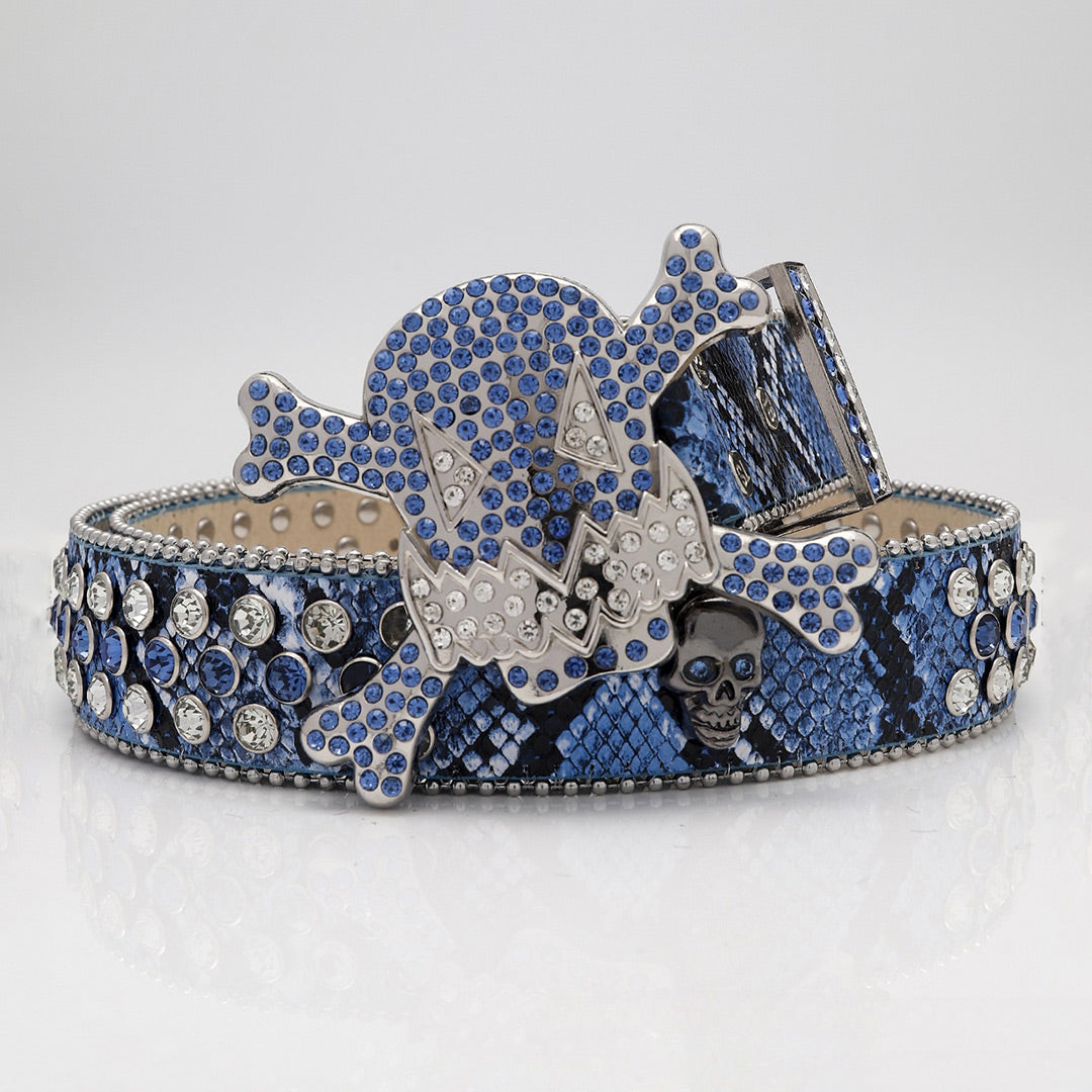 Gengar Buckle Snake Blue Strap With Blue Studded Rhinestone Belt