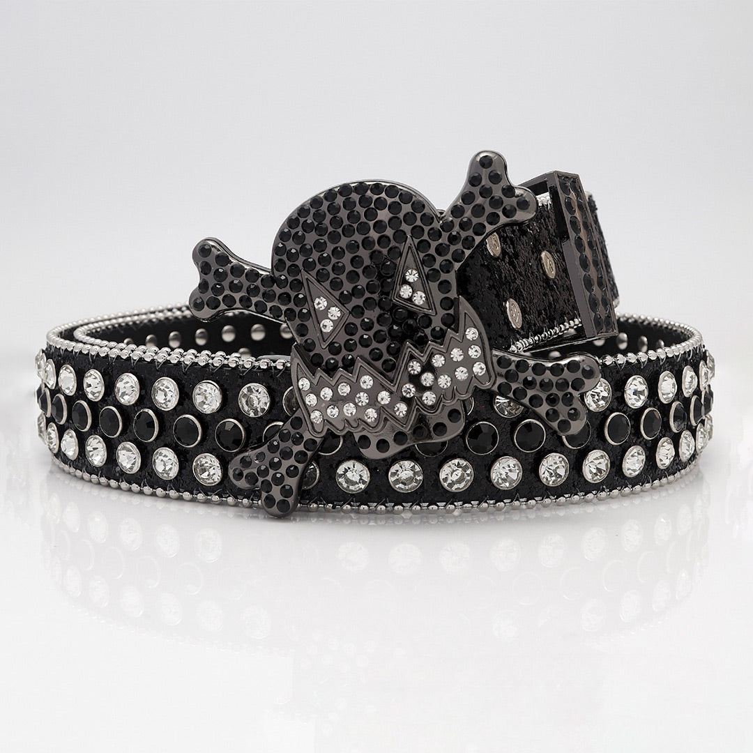 Gengar Buckle Black Strap With Black & Crystal Studded Rhinestone Belt